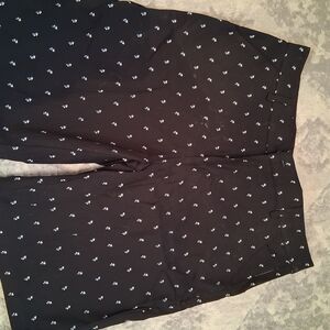Men's Black Patterned Flat Front Shorts